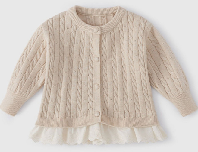 투에그 여아 레이스 레이어드 소프트 케이블 니트 가디건