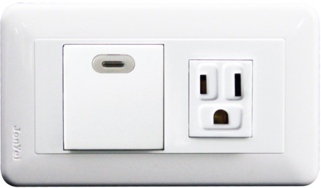 中一電工 PANDA 熊貓系列 一開關一接地單插座蓋板組 JY-4108W, 1個, 一開關一插座蓋板組JY-4108W
