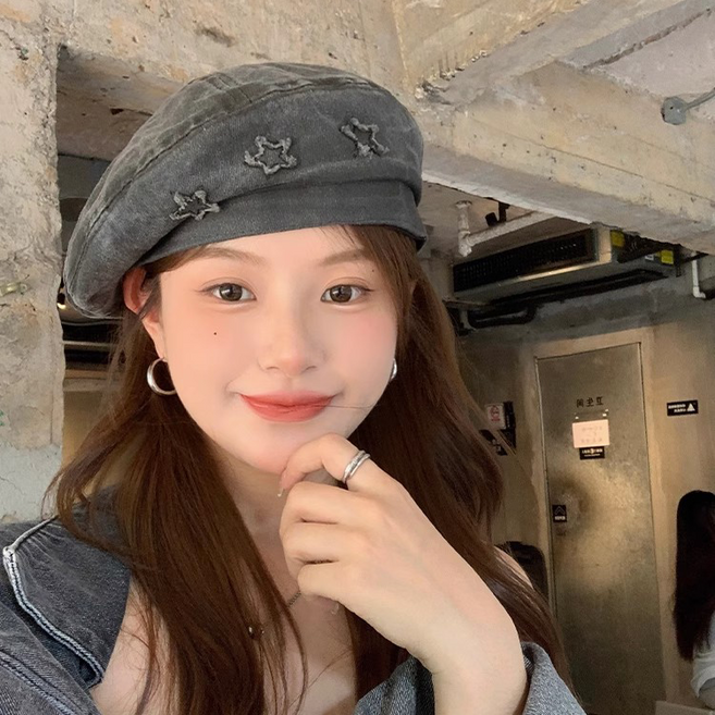 여자 빵모자 빈티지 여성 베레모 별 포인트 패션 화가모자