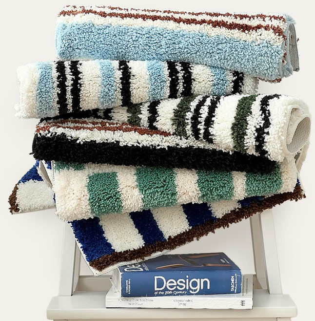 홈비 모그라프 부드러운 워셔블 욕실 주방 현관 발매트, 블루 그리드