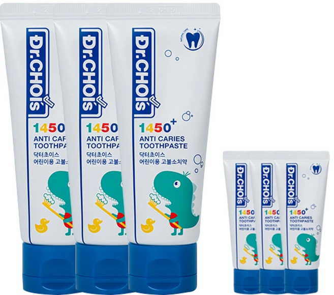 닥터초이스 안티캐리어스 어린이용 고불소 1450 치약 60g 3개 + 여행용15g 3개 - 쿠팡