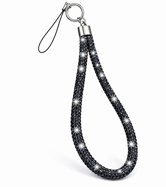 Goodatech 크리스탈 핸드폰 스트랩 손목 줄 키링 장식 분실 방지 강력 고정 가벼운 휴대폰 액세서리, 1개, GD-F4-블랙