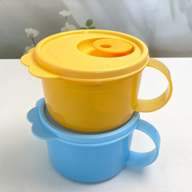 타파웨어 460ml 전자레인지용 밥 국 밀폐용기 2종 세트, 오렌지+스카이블루