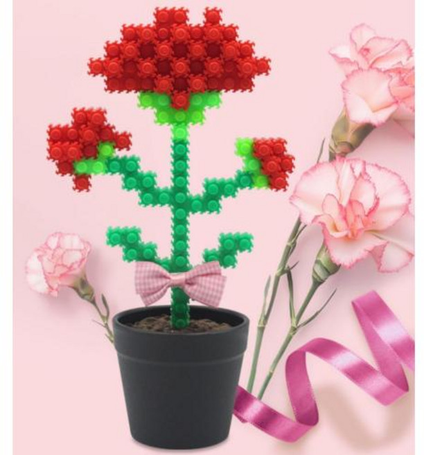 이지툭툭 블럭 카네이션 화분 어버이날 스승의날 diy 만들기 키트 교구 단체 부모님 선물, 단품