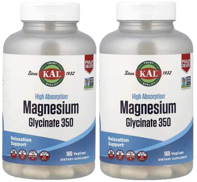 칼 KAL 마그네슘 글리시네이트 350mg 160베지캡슐 X 2통 흡수좋은 마그네슘 - 쿠팡
