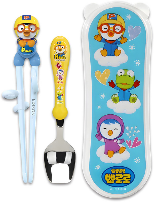 에디슨 뽀로로 이지 수저 젓가락 케이스 세트 아동용 유치원 어린이집 준비물 1개