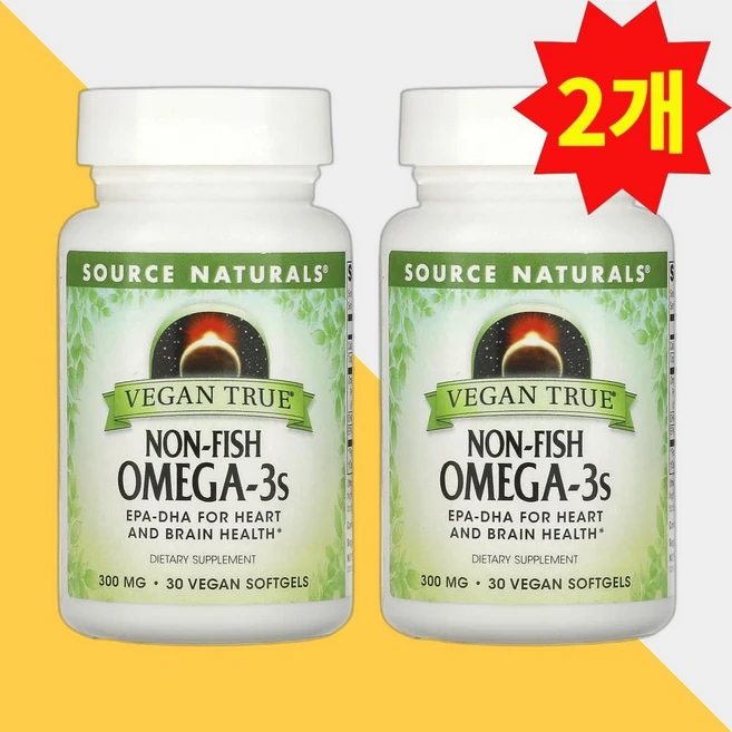 소스 내추럴 논피쉬 오메가3s 300mg 비건 소프트젤 30정 2통 Source Naturals, 2개 - 쿠팡