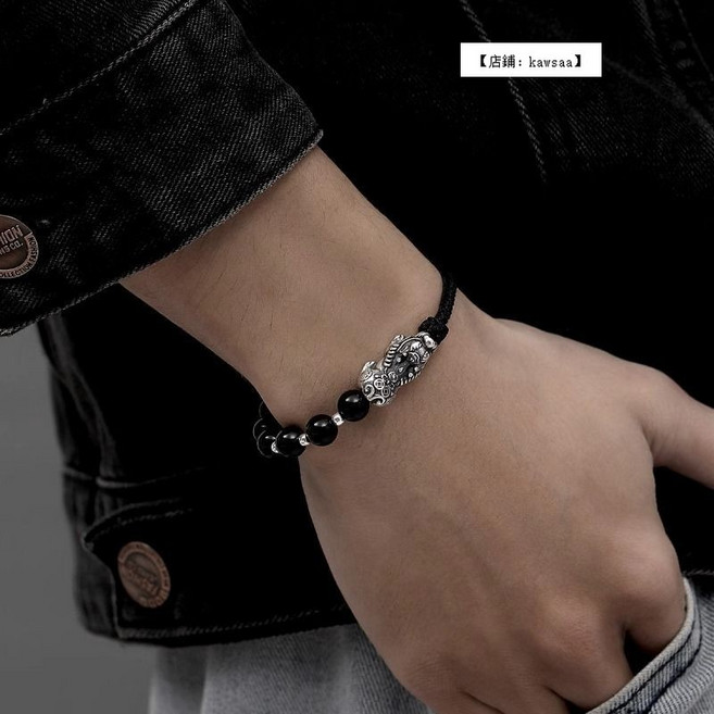 福氣來 貔貅黑曜石手鏈 編織繩串珠 男款招財轉運手鏈