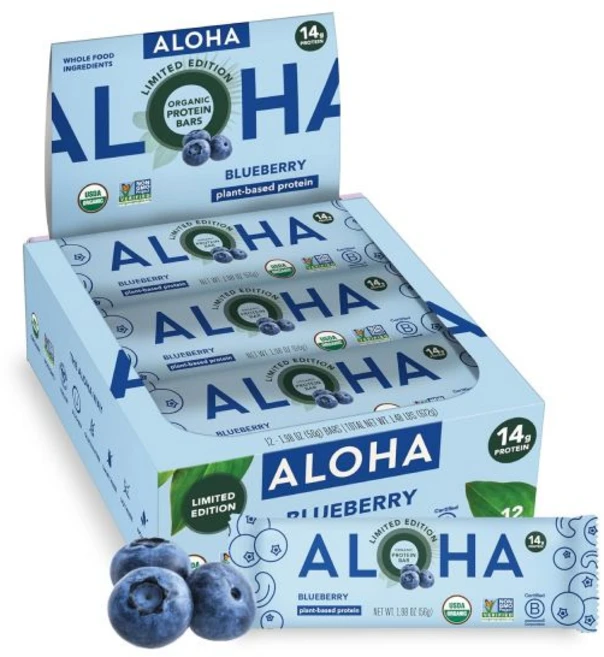 ALOHA 초콜릿 파티 믹스 대용량 알로하 식물성 프로틴 바 퍼지 브라우니 비건 글루텐 프리 팔레오 저탄수화물 비GMO 대두 없음 12개입, 블루베리 - 쿠팡