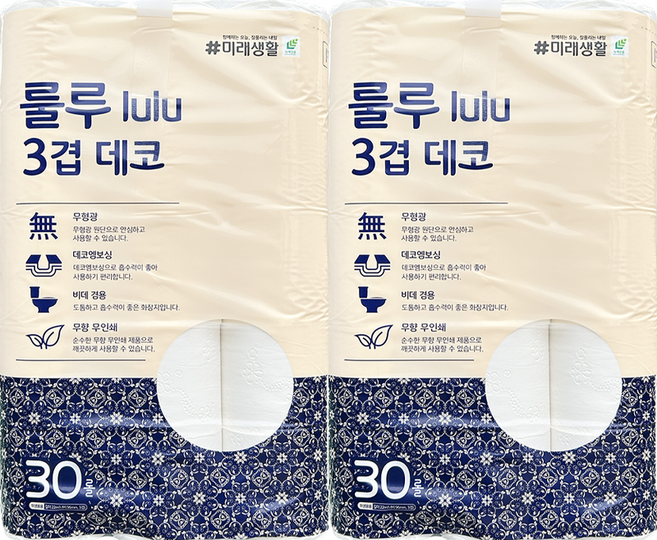 미래생활 룰루 3겹 데코 화장지 22M 30롤, 30개입, 2개