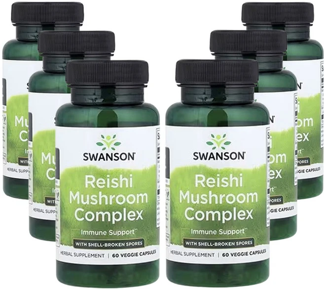 스완슨 영지버섯 복합체 껍질 분해 포자 함유 60베지캡슐, 6개, 60정 - 쿠팡
