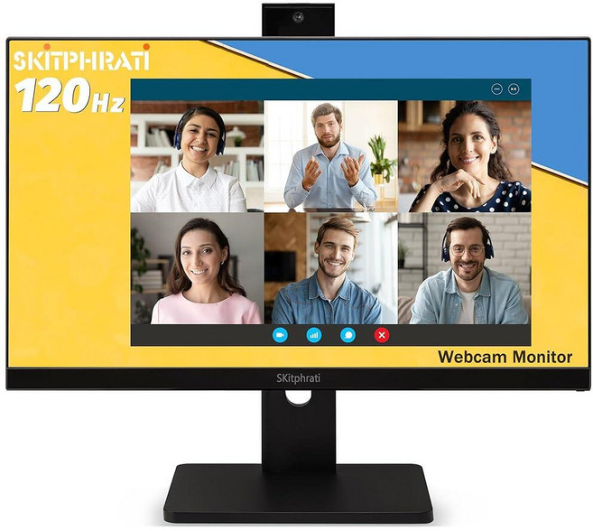SKitphrati 23.8인치 비즈니스 웹캠 게이밍 모니터 1080P IPS 120HZ 화상 회의 모니터 - 내장 조절 가능한 3MP 웹캠 마이크 배열 스피커 아이
