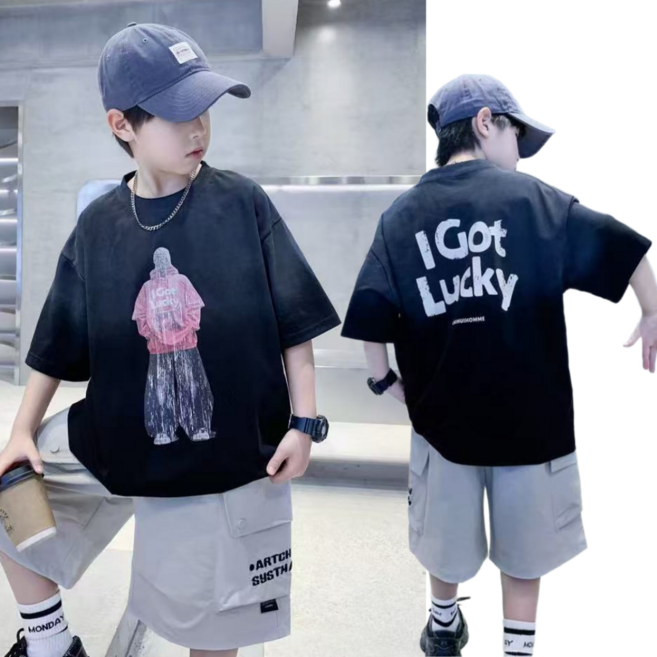 하와즈 초 중 생 스트릿 그라데이션 티셔츠 반바지 상하세트