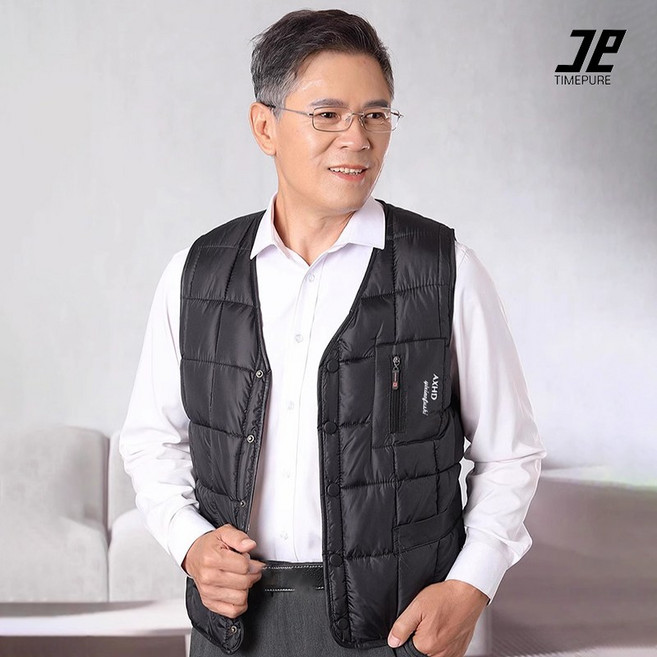 TIMEPURE 남성 라인 후드 패딩 조끼 가을겨울용 양털 내복용 기모 남자 스포티 베이직 기본 플리스 양가죽 보온 방한 내피 안감 중년 남성 아버지용 조끼 베스트