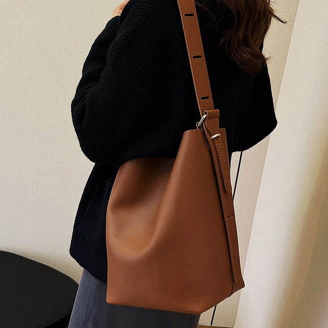 가죽 가방 만들기 DIY 가죽 공예 키트 크로스백 세트, 버킷백 레드 브라운, 1개