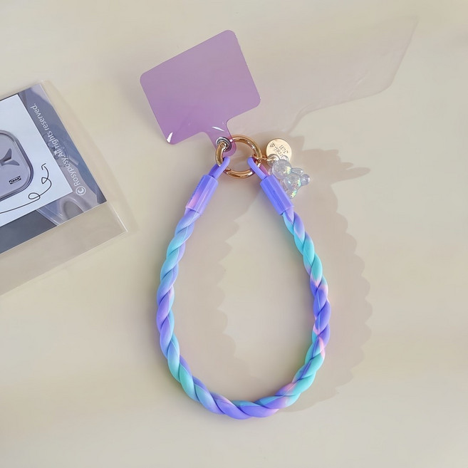 軟軟派 夜光小熊 手機掛繩 矽膠手機掛繩 可拆式掛繩 防摔防丟圈 手機手環, 夜光小熊掛繩-藍紫漸變+卡片, 1個