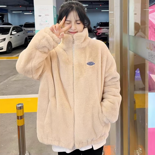 Connect LINK 여자 오버핏 뽀글이 후리스 양털 점퍼