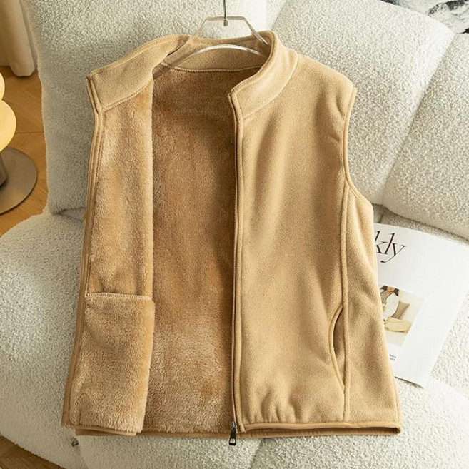 ROYALBELLE 여성 폴라플리스 기모 집업 스탠드넥 루즈핏 포켓 베스트 따뜻한 조끼 K0100818