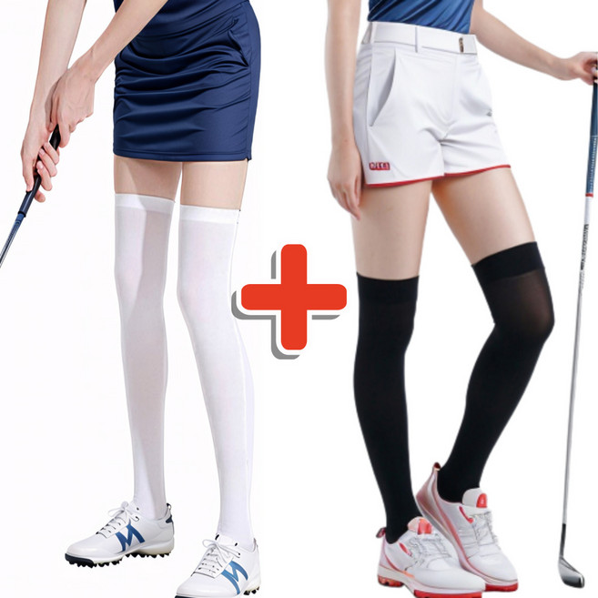 1+1 몰앤모어 여성 골프 양말 니삭스 오버니삭스 여름용 긴양말 골프니삭스 골프양말스타킹 무릎양말 무릎위양말, 1세트, 블랙+화이트