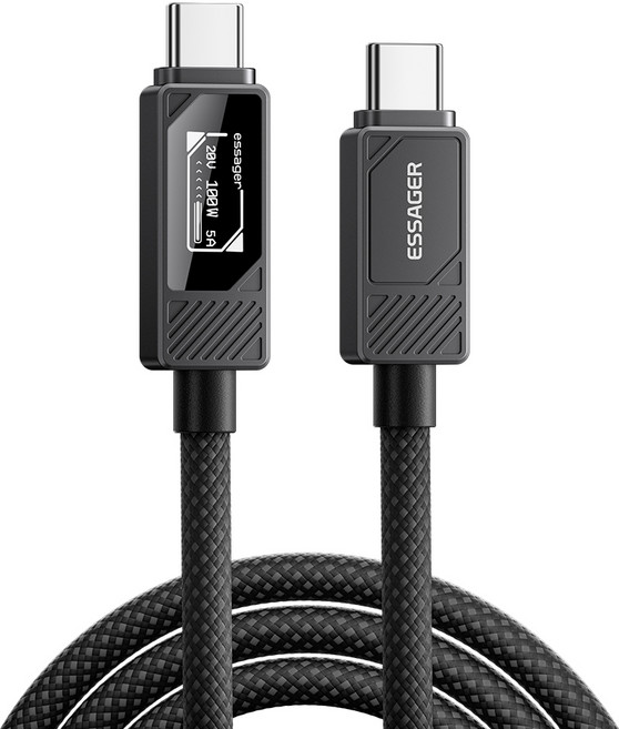 ESSAGER 디스플레이 C-C 100W 고속 충전 케이블 1M/2M 1개, 블랙, 1m