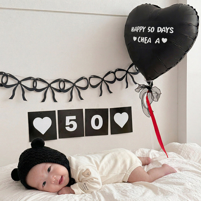 로나파티 생일 풍선 레터링 파티 용품 꾸미기 50일 셀프 촬영, 50 블랙 카드 세트