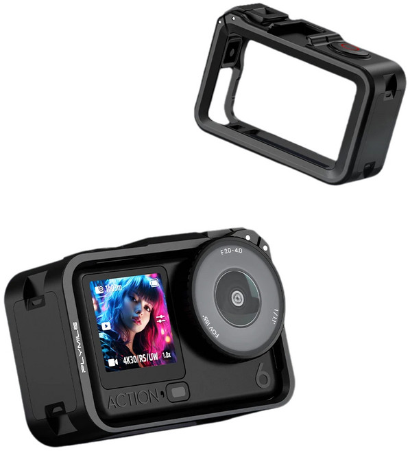 FLYMILE 액션6 전용 가로세로 촬영 보호 케이지 충격방지 마그네틱 퀵장착 콜드슈 확장 1/4나스 삼각대 연결 액션카메라 액세서리, 1개, BLACK
