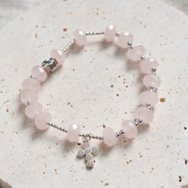 로사 묵주 925 실버 원석 팔찌 성물 세례명 성당 팔찌 십자가