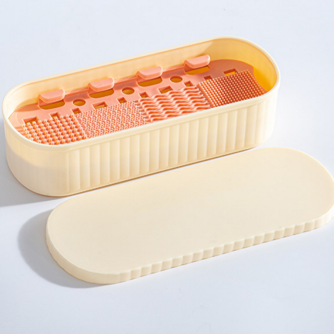 러비포포 메이크업 브러쉬 붓 세척 여과 건조 수납 4 in 1 실리콘 화장품 용기, 베이지(아이보리)