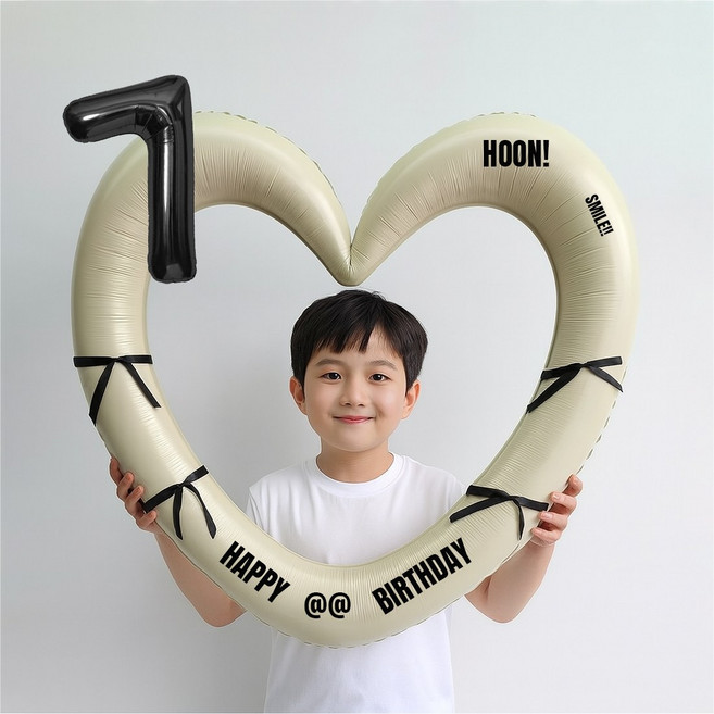 해피제이니 블랙 숫자 하트프레임 풍선 생일파티용품세트(프리레터링 시트지 포함) 포토존, 1세트, 7 크림하트