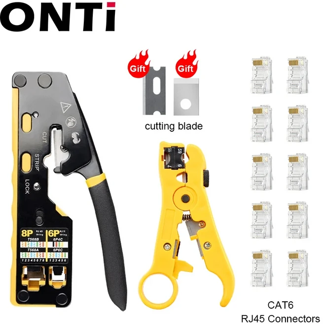 RJ45 다목적 압착 도구 6P/8P/8C 모듈형 커넥터 이더넷 올인원 와이어 도구용 압착기 커터 통과, 02 Combo set 4, 1개