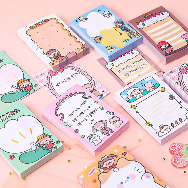 뚜뚜걸 귀여운 포스트잇 메모지 스티커 메모장 접착메모지 80매입, 세트01, 4개세트