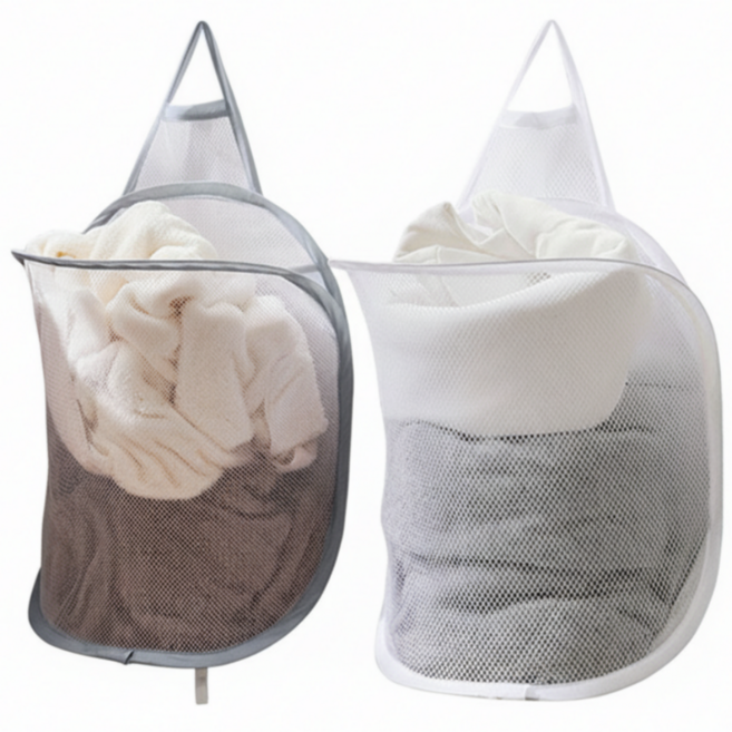 더블트리 틈새걸이 접이식 빨래 바구니, 그레이 + 화이트, 2개