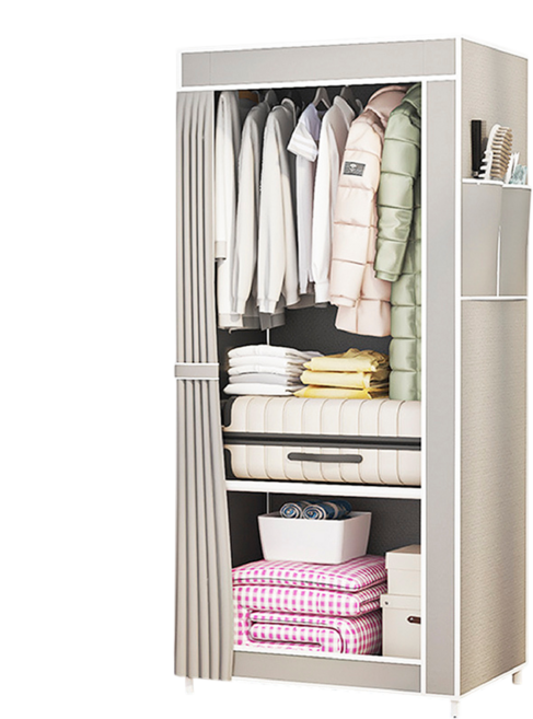 多功能簡易衣櫃 寬56cm 深44cm 高146cm 分區收納 防塵防水, 灰色(含布套), 2層