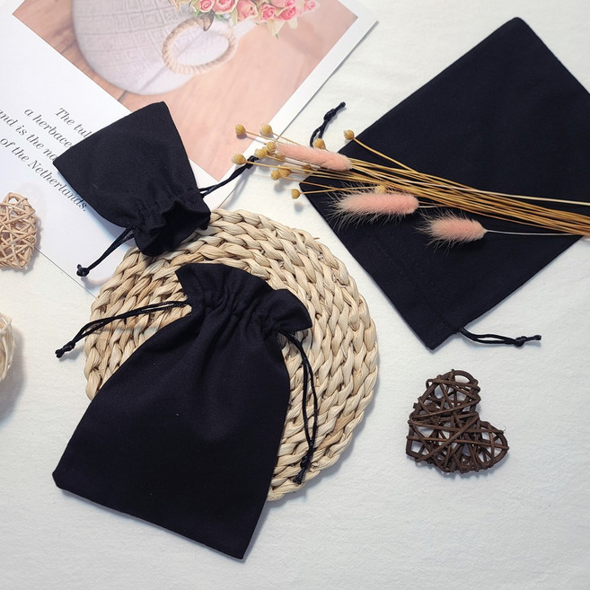 10매입 블랙 복주머니 면 복조리 조리개 무지파우치 이너백 더스트백 세트