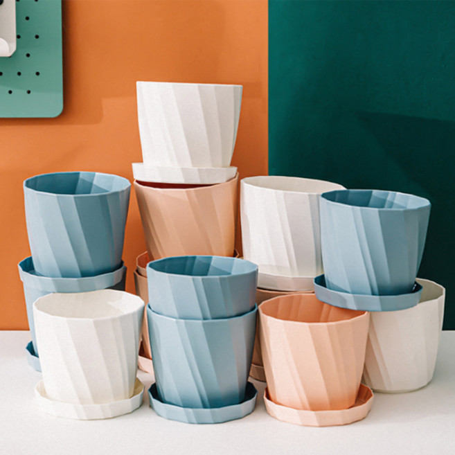 다스몰 플라스틱화분 인테리어 분갈이 화분 받침 포함, 핑크