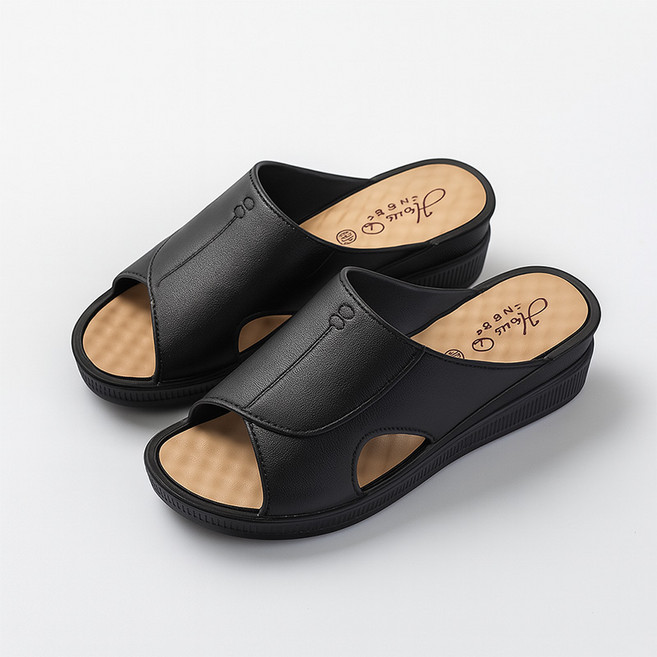 SCOPEEARTH 발편한 엄마 여름 키높이 통굽 웨지 뮬 슬리퍼 5cm