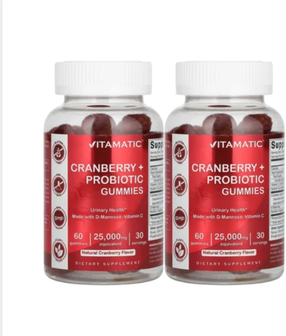 1+1 바이타매틱 크랜베리 프로바이오틱 구미젤리 천연 크랜베리 25000mg 구미젤리 60개, 60정, 2개 - 쿠팡