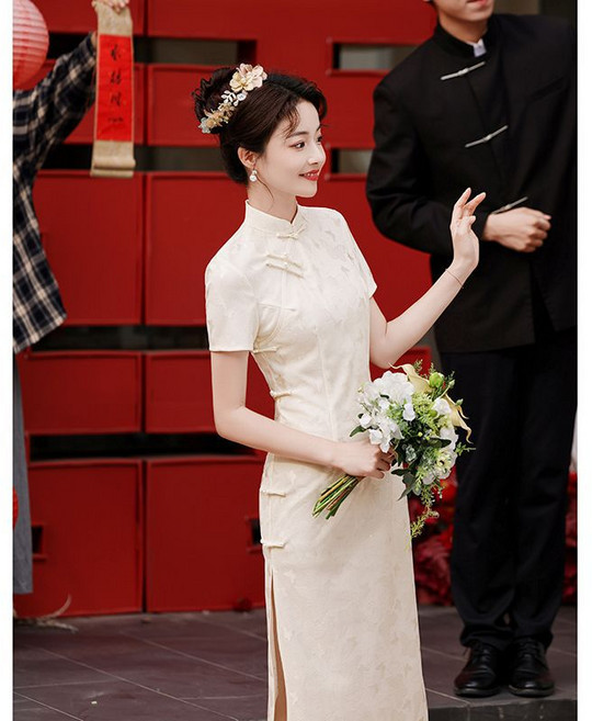 白色旗袍敬酒服2026新款新中式新娘結婚訂婚領證登記小禮服小個子
