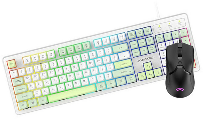 MAXTILL GM-KM1U+GM-MCU10 멤브레인 3컬러 키캡 RGB USB (그린)유선키보드마우스 셋트, 일반형, 그린