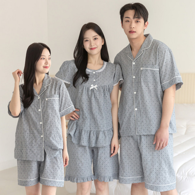 커플잠옷 여성 남성 반팔 잠옷 신혼부부 연인 파자마 윙크GY(면)