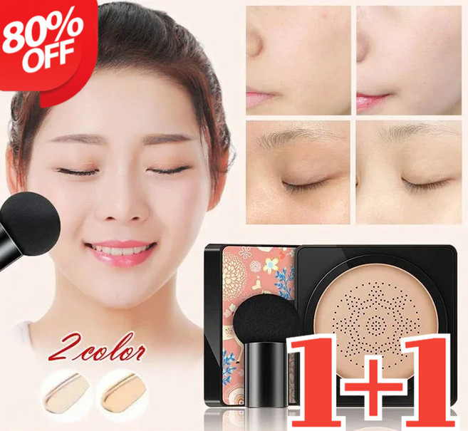 핑크 사슴 버섯머리 퍼프 촉촉한 쿠션 BB 페이스 커버 피부톤 균일 화장을 유지하다 촉촉하다 화장하다 색조 화장 불착분 가볍다, (1+1)아이보리+버섯쿠션-아이보리