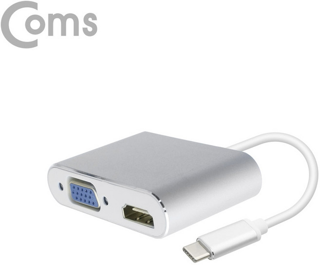 컴스 USB 3.1 Type C HDMI/VGA변환 컨버터 15cm Metal Silver, BT414