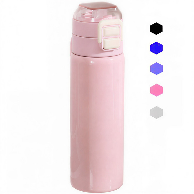 호주머니 스텐 텀블러 보온병 원터치 손잡이 초등학생 빨대 텀블러 물병, 핑크, 1개, 500ml