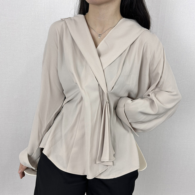 [~110 4XL 랩블라우스] 빅사이즈 랩블라우스 데일리룩 데이트룩 블라우스 여름 봄 가을 여름 봄 가을 데이트 페미닌 꾸안꾸 간절기 랩블라우스[178]