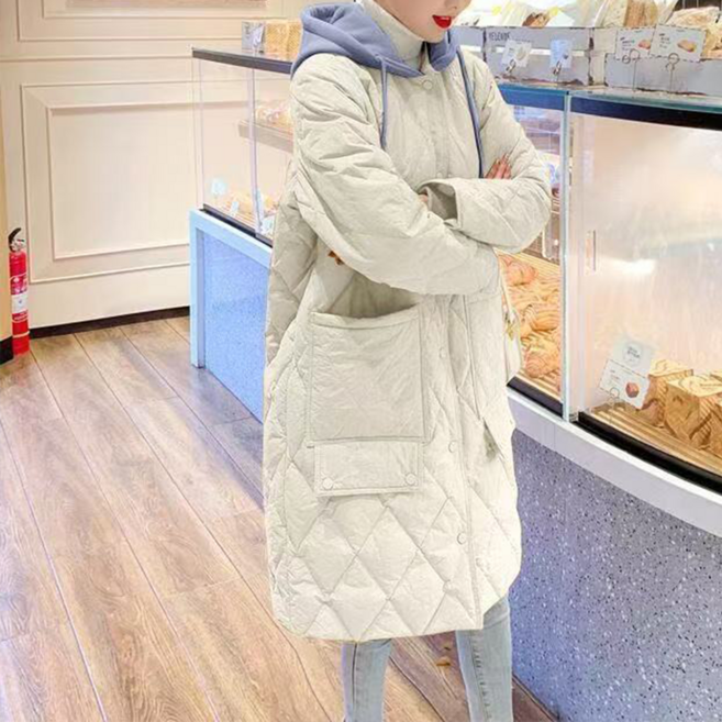 오스틱니 90kg까지 빅사이즈 여성 가을 오버핏 무릎 솜패딩 웰론 외출 아우터 따뜻한 바람막이 패션 캐주얼 잠바
