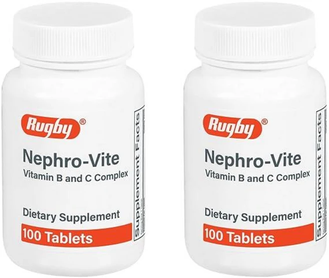 Rugby Nephro-Vite 비타민 B 및 C 복합체 태블릿 - 식이 보충제 - 100개 (2팩), 100 Count (Pack of 2), 2개, 100정 - 쿠팡