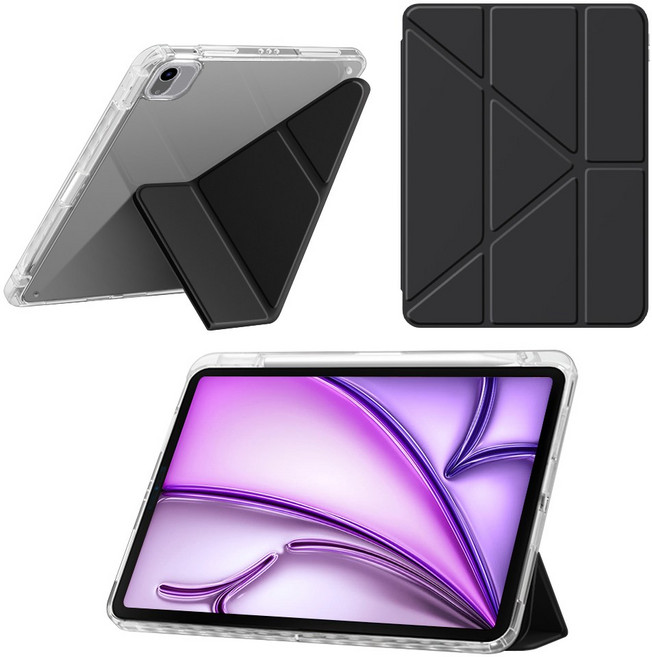 DANYCASE 스마트 펜 슬롯 스타일 태블릿 커버 Y형 투명 아이패드 케이스, 블랙