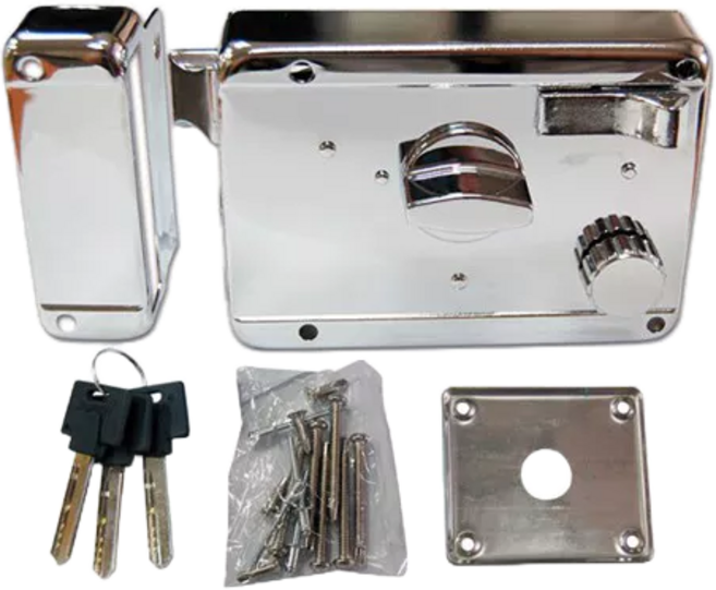 SILVER BIRD銀鳥牌 鐵門鎖 A22-0411 反向 推出去 三段鎖 防竊盜 居家安全 大門 玄關門 防盜門, 1個, 不銹鋼色