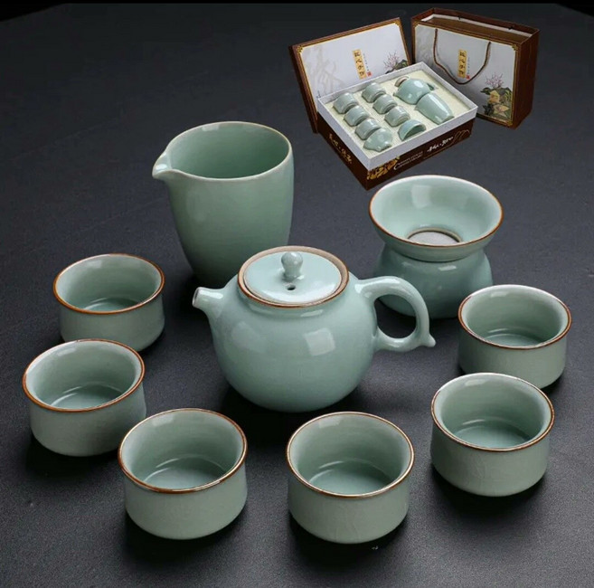月白天青汝窯龍蛋壺陶瓷開片可養泡茶茶具套裝 禮盒, 如圖所示, 1個