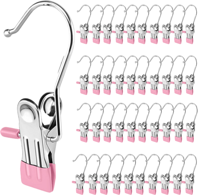 Mirsh 논슬립 코팅 바지걸이 집게, 40개, 핑크